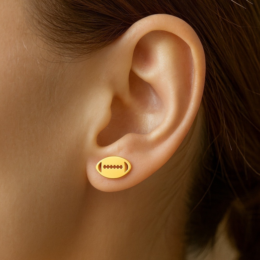 Gold Football Earrings Studs Sport Jewelry Earrings For Women Stainless Steel - Picture 2 of 3